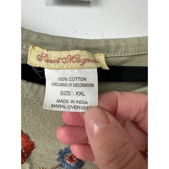 Women's Sweet Magnolia Embroidered 3/4 Sleeve Blouse Size XXL Green Boho A27 - Picture 3 of 6